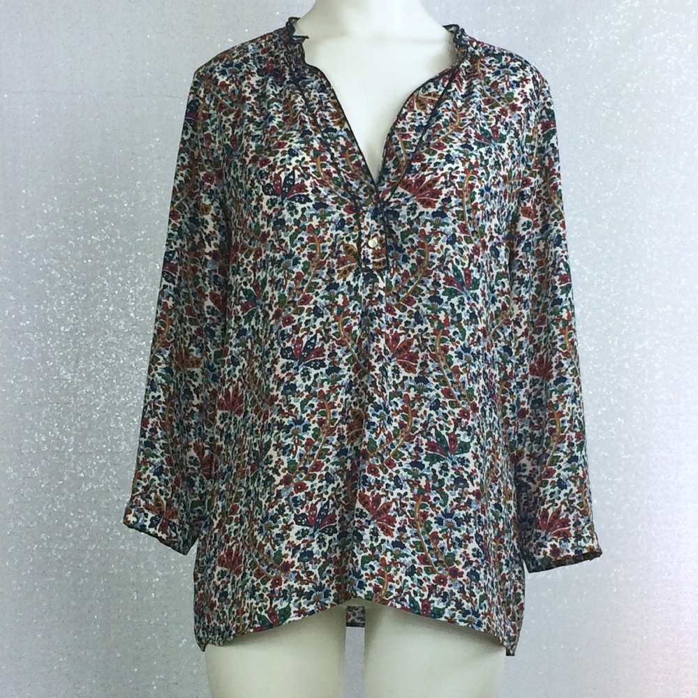 Zara Basic Floral Pattern Button Collar Blouse M - image 1